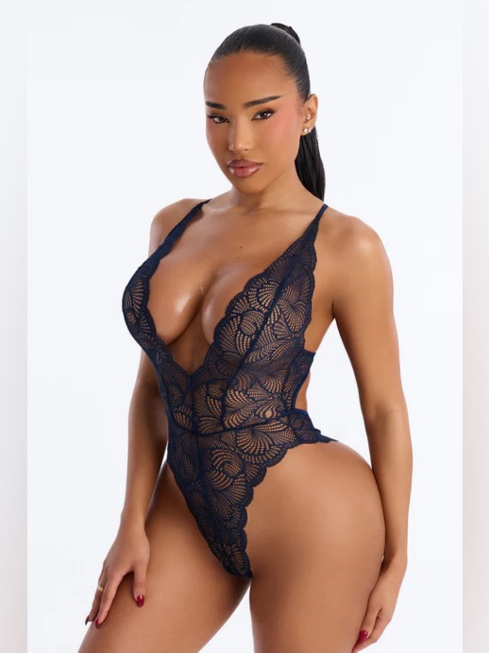 💲NWT Midnight Blue Lace Deep V Bodysuit